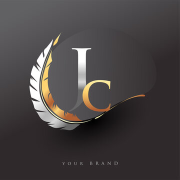Initial letter JC logo with Feather Gold And Silver Color, Simple and Clean Design For Company Name. Vector Logo for Business and Company.