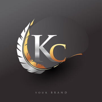 Initial letter KC logo with Feather Gold And Silver Color, Simple and Clean Design For Company Name. Vector Logo for Business and Company.