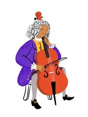 A baroque period musician playing cello 