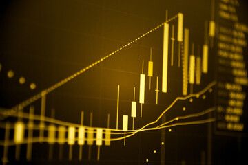 Fundamental and technical analysis for professional technical trading as concept. Digital graph of financial instruments with some indicators including of MACD. EMA and the volume analysis.	