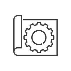 Diseño industrial. Plano de papel con engranaje con lineas de color gris