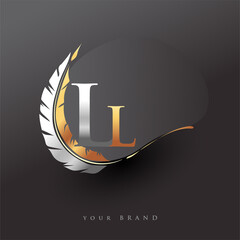 Initial letter LL logo with Feather Gold And Silver Color, Simple and Clean Design For Company Name. Vector Logo for Business and Company.