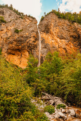 Rinka waterfall located in Logarska dolina national park in Slovenia, Second highest waterfall in Slovenia. Popular hiking destination in the Alps © Zedspider