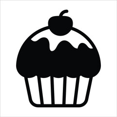 cup cake, cherry flat line icon  