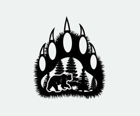 Bear Footprint Printable Vector Illustration, Bear Paw Print, Bear Hunting, Bear Footprint clipart, Silhouette