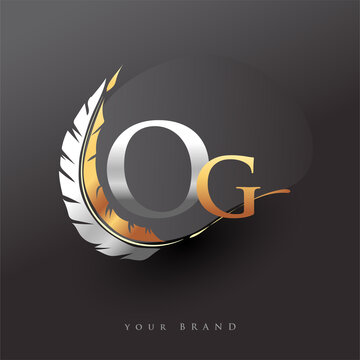 Initial letter OG logo with Feather Gold And Silver Color, Simple and Clean Design For Company Name. Vector Logo for Business and Company.