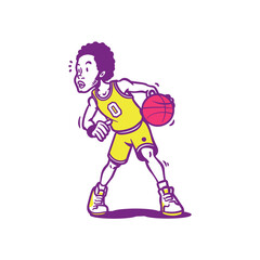 Dribbling Basketball Player Cartoon Vector