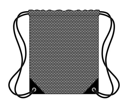 Flat Mesh Black Drawstring Bag Template Vector On White Background