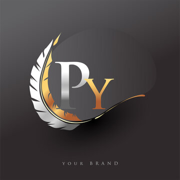 Initial letter PY logo with Feather Gold And Silver Color, Simple and Clean Design For Company Name. Vector Logo for Business and Company.
