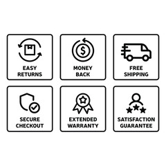 E-commerce security badges risk-free shopping icons set. Eps 10 vector illustration.