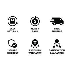 E-commerce security badges risk-free shopping icons set. Eps 10 vector illustration.