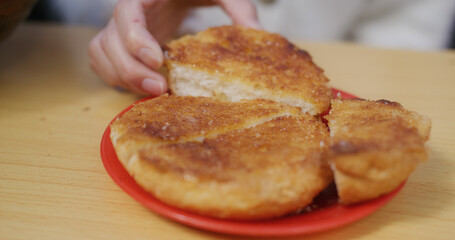 Roast bread with butter at outdoor food stall