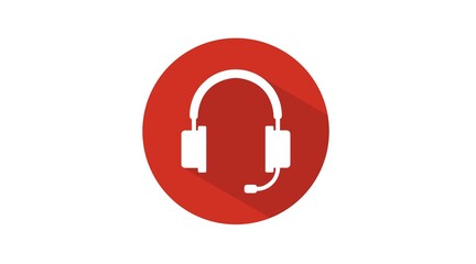 Headphones Icon. Vector red and white isolated illustration of headphones
