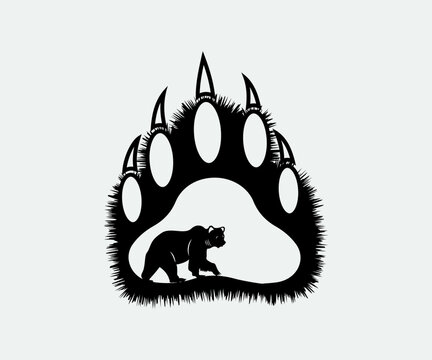 Bear Footprint Printable Vector Illustration, Bear Paw Print, Bear Hunting, Bear Footprint clipart, Silhouette