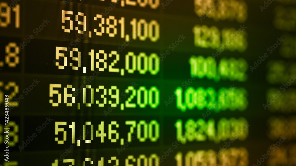 Poster stock market data on digital led display. fundamental and technical analysis with candle stick graph