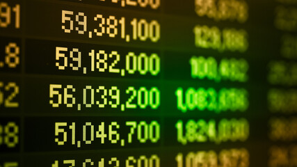 Obraz premium Stock market data on digital LED display. Fundamental and technical analysis with candle stick graph chart of stock market trading to represent about Bullish and Bearish point.