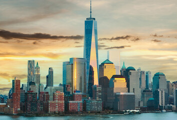 New York City Manhattan skyline at sunset