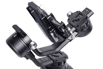 Professional Gimbal stabilizer 3-Axis for camera isolated on white background.