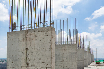 Steel reinforce in concrete column.Steel grid on the construction site.Reinforcement of concrete...