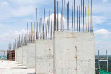 Steel reinforce in concrete column.Steel grid on the construction site.Reinforcement of concrete...