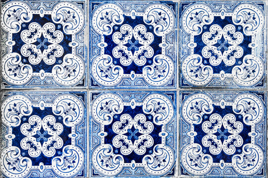 Traditional portuguese ceramic decorative tile Azulejos. Lisbon, Portugal. Abstract background.