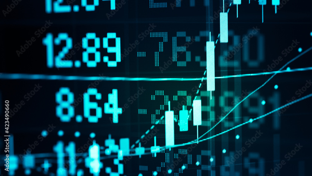 Poster financial data in term of a digital prices on led display. a number of daily market price and quotat