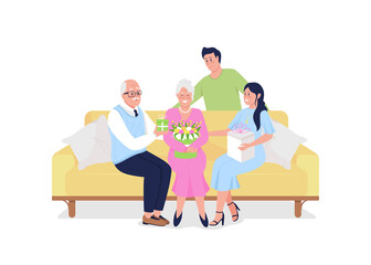 Family generations celebrate holiday together flat color vector detailed characters. Mature parents with adult children. Mothers day isolated cartoon illustration for web graphic design and animation