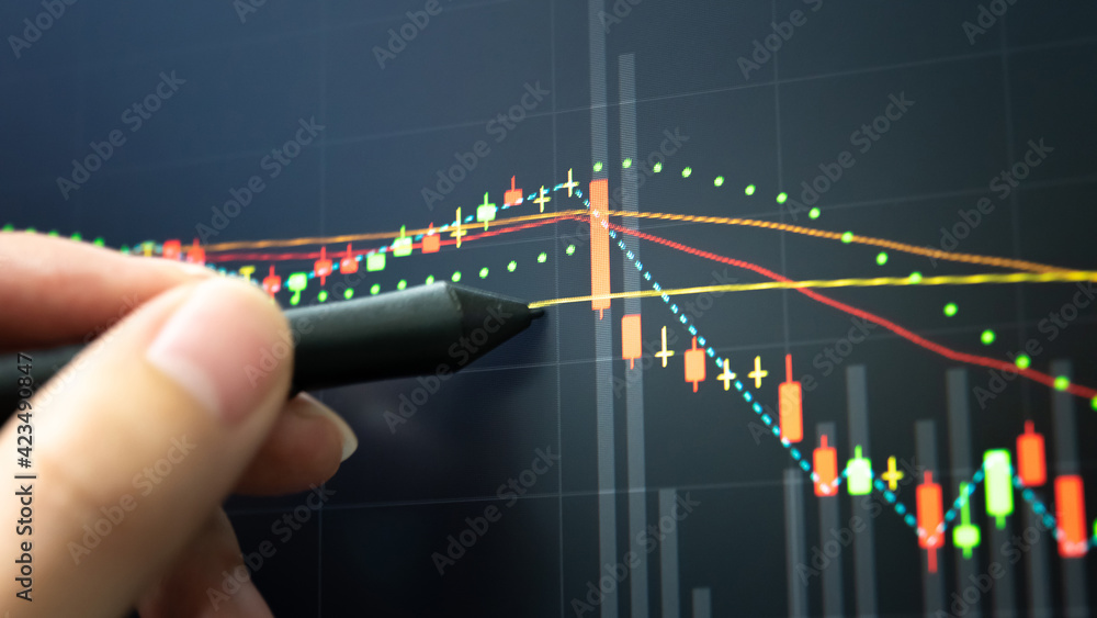 Poster financial data in term of a digital prices on led display. a number of daily market price and quotat