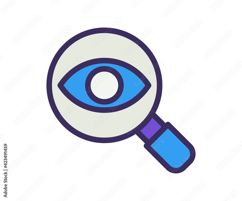 Poster find searching eye single isolated icon with filled line and outline flat style