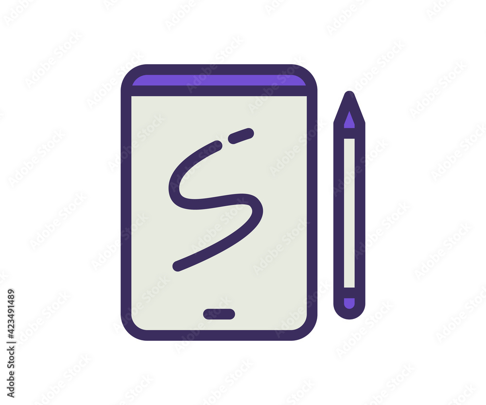 Poster sketchbook tablet drawing single isolated icon with filled line and outline flat style