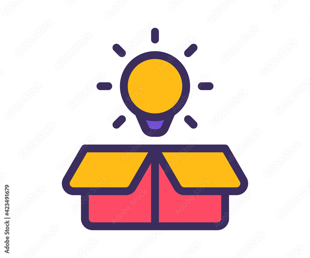 Poster idea out of box light bulb single isolated icon with filled line and outline flat style