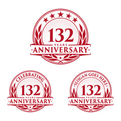 132 years anniversary logo set. 132nd years anniversary celebration logotype. Vector and illustration.
