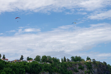 Fototapeta na wymiar Paragliding in Holmestrand, city of Norway.