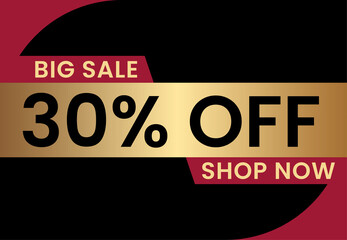Big Sale 30% off shop now. 30 percent Discount sale modern banner vector illustration