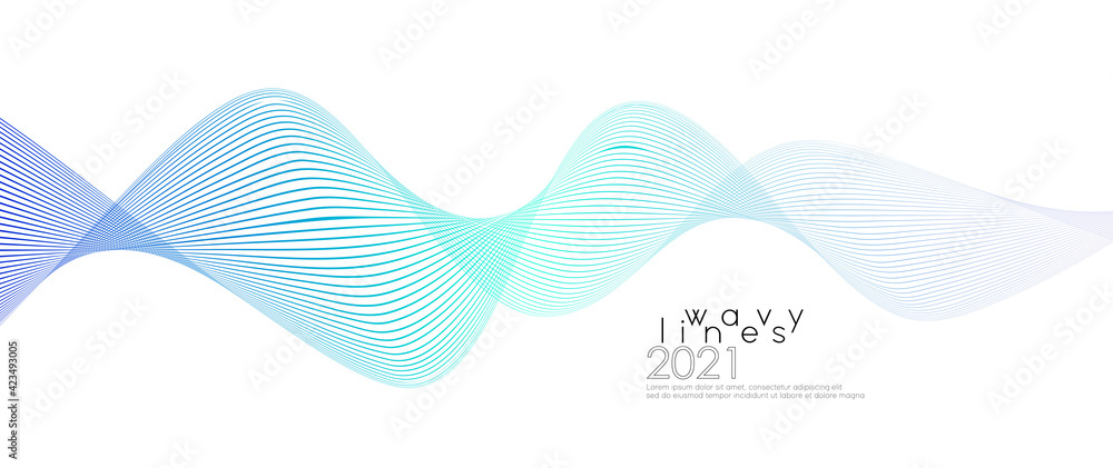 Poster abstract blue wave background. modern wavy lines gradient color composition isolated on white backgr