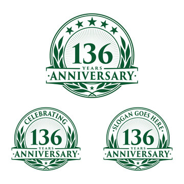 136 years anniversary logo set. 136th years anniversary celebration logotype. Vector and illustration.
