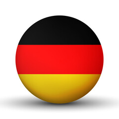 Glass light ball with flag of Germany. Round sphere, template icon. German national symbol. Glossy realistic ball, 3D abstract vector illustration highlighted on a white background. Big bubble