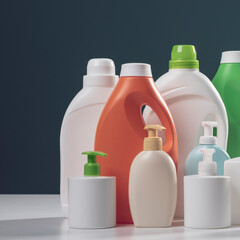 Set of cleaning products and liquid soaps
