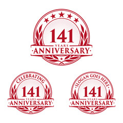 141 years anniversary logo set. 141st years anniversary celebration logotype. Vector and illustration.
