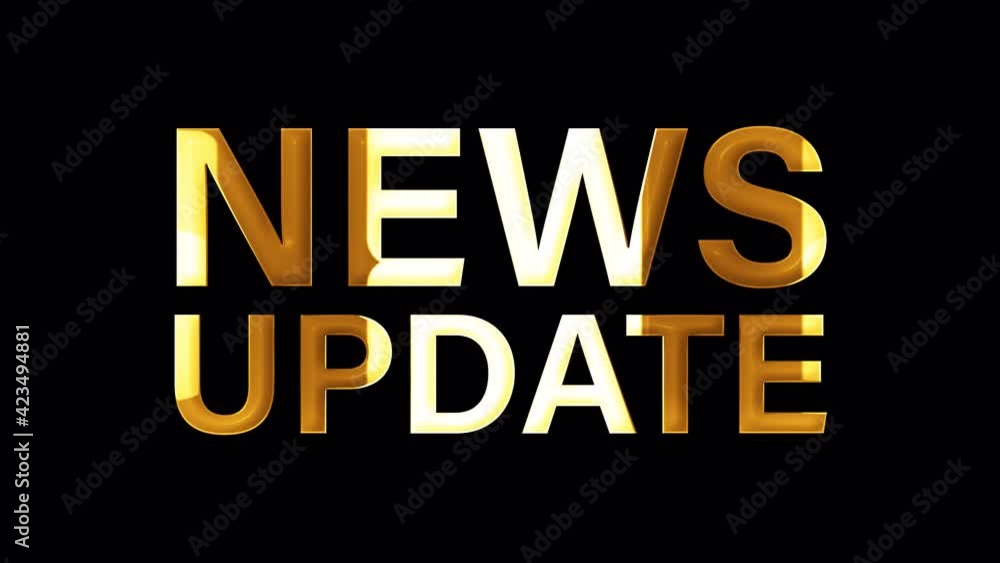 Poster 4k 3d news update golden word title. 3d illustration of isolated word isolated using quicktime alpha