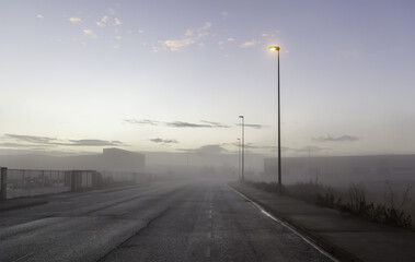 Industrial estate with fog
