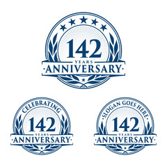 142 years anniversary logo set. 142nd years anniversary celebration logotype. Vector and illustration.
