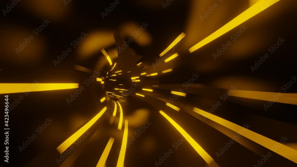 Poster fast movement inside round tunnel with orange lights. simple seamless looped motion graphic animated