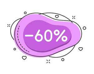 60 percent color bubble shape discount with decorations isolated on white background. Business discount stickers for shops and promo advertising