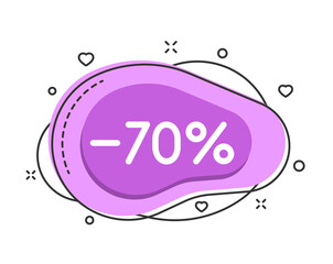 70 percent color bubble shape discount with decorations isolated on white background. Business discount stickers for shops and promo advertising