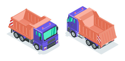 Dump truck. Isometric vector illustration in flat style on a white background.