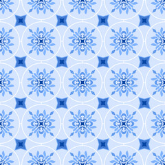 Abstract geometric in blue monochrome seamless pattern.