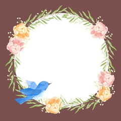 優しいタッチの幸せを運ぶ青い鳥と薔薇と勿忘草とユーカリのフレーム