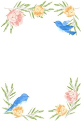 優しいタッチの幸せを運ぶ青い鳥と薔薇とユーカリのフレーム