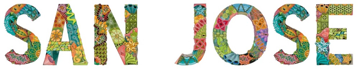 San Jose is the capital and largest city of Costa Rica. Vector decorative zentangle object for decoration